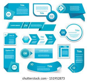 Set of blue vector progress, version, step icons. eps 10