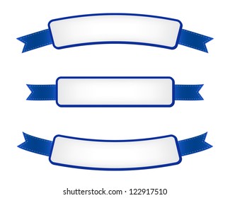 A set of blue vector promo banners decorated with ribbons