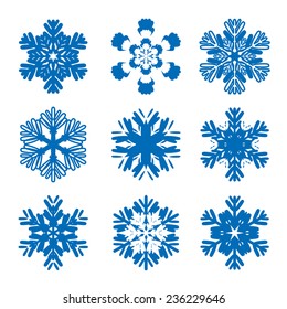 Set of blue vector snowflakes