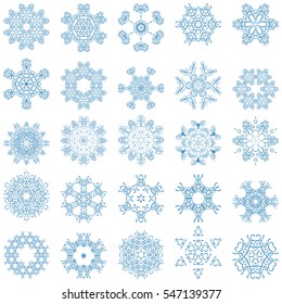Set of blue vector snowflakes. Vector illustration.
