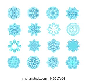 Set of blue vector snowflakes. Snowflake set for winter design.