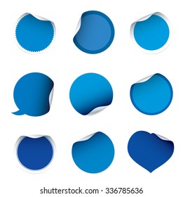 Set of blue vector stickers. Isolated outline Illustration. Stamp for product.