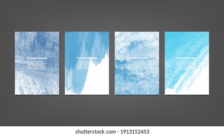 Set of blue vector watercolor backgrounds for poster, brochure or flyer, Bundle of watercolor posters, flyers or cards. Banner template.