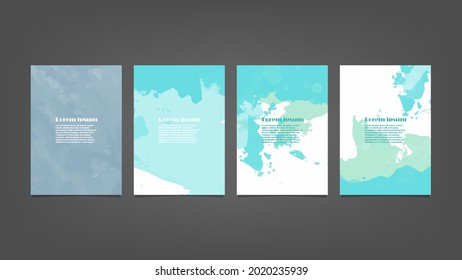 Set of blue vector watercolor backgrounds for poster, brochure or flyer, Bundle of watercolor posters, flyers or cards. Banner template.