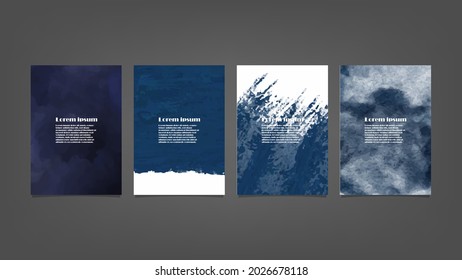 Set mit blauen Vektorhintergründen für Poster, Broschüre oder Flyer, Paket mit Aquarellplakaten, Flyer oder Karten. Bannervorlage.
