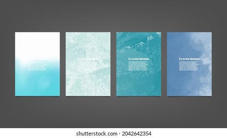 Set of blue vector watercolor backgrounds for poster, brochure or flyer, Bundle of watercolor posters, flyers or cards. Banner template.