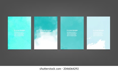 Set of blue vector watercolor backgrounds for poster, brochure or flyer, Bundle of watercolor posters, flyers or cards. Banner template.