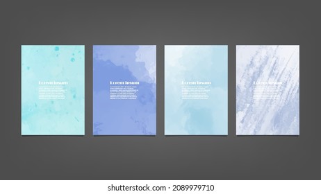 Set of blue vector watercolor backgrounds for poster, brochure or flyer, Bundle of watercolor posters, flyers or cards. Banner template.