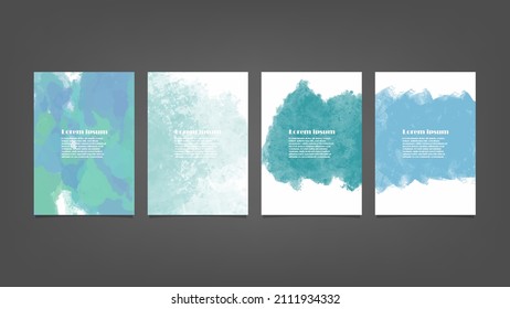 Set of blue vector watercolor backgrounds for poster, brochure or flyer, Bundle of watercolor posters, flyers or cards. Banner template.