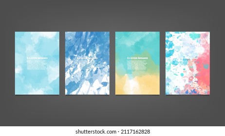 Set of blue vector watercolor backgrounds for poster, brochure or flyer, Bundle of watercolor posters, flyers or cards. Banner template.