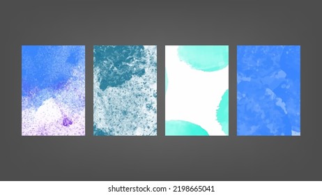 Set of blue vector watercolor backgrounds for poster, brochure or flyer, Bundle of watercolor posters, flyers or cards. Banner template.