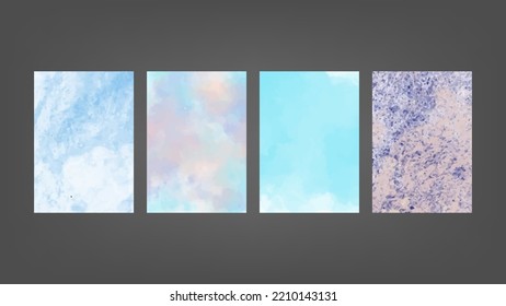 Set of blue vector watercolor backgrounds for poster, brochure or flyer, Bundle of watercolor posters, flyers or cards. Banner template.