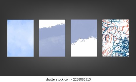 Set of blue vector watercolor backgrounds for poster, brochure or flyer, Bundle of watercolor posters, flyers or cards. Banner template.