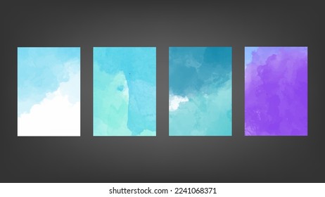 Conjunto de fondos de acuarela vectorial azul para afiches, folletos o volantes, Conjunto de afiches de acuarela, volantes o tarjetas. Plantilla de banner.