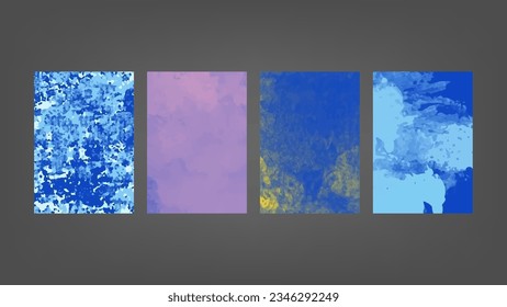 Set of blue vector watercolor backgrounds for poster, brochure or flyer, Bundle of watercolor posters, flyers or cards. Banner template.