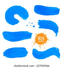 Set of blue vector watercolor brush strokes