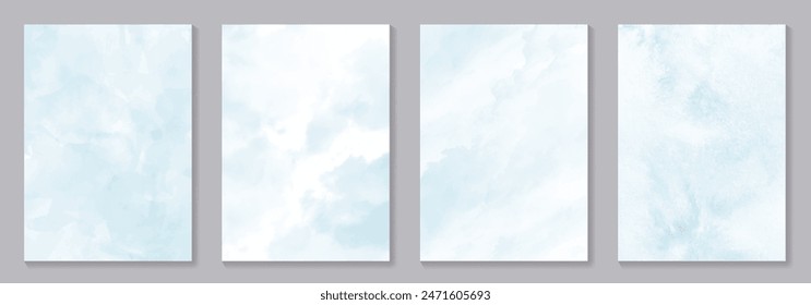 Set von blaue Vektorgrafik Aquarell Textur mit Himmel und Wolken. Weihnachtsmusiken Vorlage für Design. Handgezeichnete blaue abstrakte Grunge-Vektorillustration für Hintergrund, Cover-Design, Innendekor und Poster.