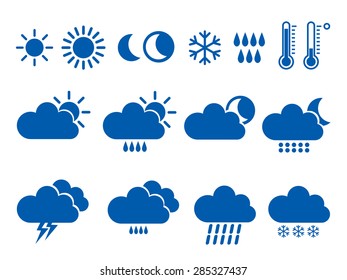 Set of Blue Vector Weather Icons.