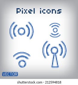 Set blue vector wireless and icons for remote access.