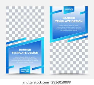 Set of blue vertical vector banner templates with white text 