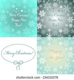 Set of blue vintage background with round space for text and snowflakes. Can be used as greeting card for Christmas and new year