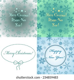Set of blue vintage background with round space for text and snowflakes. Can be used as greeting card for Christmas and new year