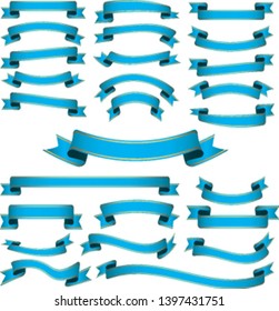 set of blue vintage ribbon banners