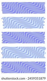 Set of blue washi tapes with abstract pattern isolated on white. Washi tapes collection in vector. Pieces of decorative tape for scrapbooks. Torn paper. Spring, summer, holiday