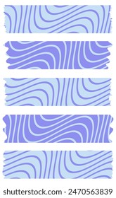 Set of blue washi tapes with abstract pattern isolated on white. Washi tapes collection in vector. Pieces of decorative tape for scrapbooks. Torn paper. Spring, summer, holiday