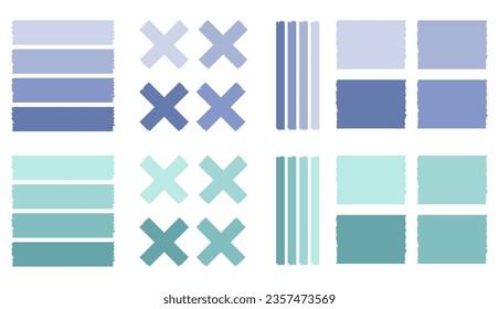 Set of blue washi tapes. Washi tapes collection in vector. Pieces of decorative tape for scrapbooks.