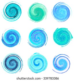 Set of blue water concept design elements, clip art