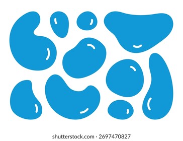 Set of blue water drop shapes, abstract vector blobs illustration