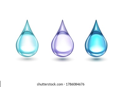 Set of blue water drops isolated on white background. 