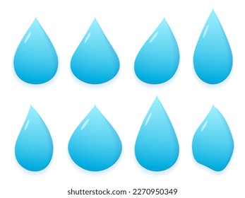 Conjunto de gotas de agua azul sobre fondo blanco, vector eps10 ilustración
