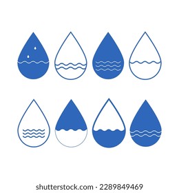 Set of blue water drops on a white background.