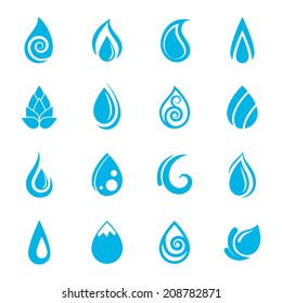 Set of blue water drops shape for mineral best healthy nature design