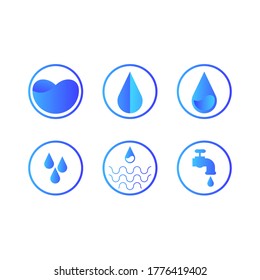 a set of blue water illustrations for icons or symbols