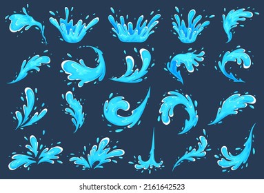 Set of blue water splashes and waves. Vector illustration