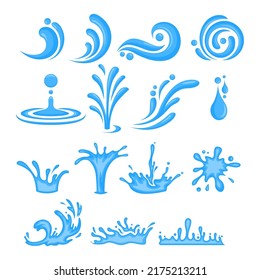 Set of blue water vector illustration element, background, frame, effects, layout. Vector eps 10. Cartoon of water.