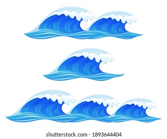 Set with blue water waves on white background.