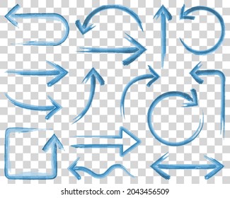 Set of blue watercolor arrows vector illustration. EPS 10 with transparencies.