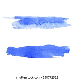 Set blue watercolor blobs, isolated on white background. Shape design blank watercolor colored rounded shapes web buttons on white background. Divorces paint. Vector illustration.