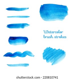 Set Of Blue Watercolor Brush Vector Strokes