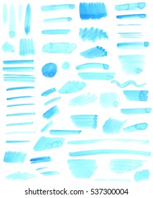 Set of blue watercolor isolated vector stains