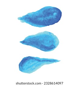 Set of blue watercolor leaves, Hand brush stroke, Set of spring leaves watercolor, Leaves vector illustration