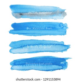 Set of blue watercolor on white background, Brush stroke watercolor, Vector illustration.