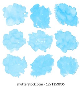 Set of blue watercolor on white background, Brush stroke watercolor, Vector illustration.