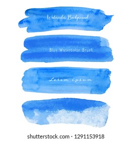 Set of blue watercolor on white background, Brush stroke watercolor, Vector illustration.