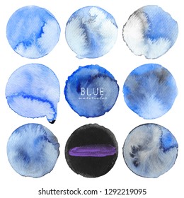 Set of blue watercolor on white background, Blue circle watercolor, Vector illustration.