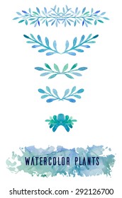 Set of blue watercolor plants for your design